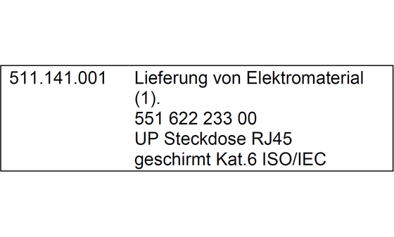 Position für Lieferung ohne Montage und Anschluss. Die Nummer wurde neu generiert und die ursprüngliche Positionsnummer sowie die beschreibende Information sind im Text ersichtlich.